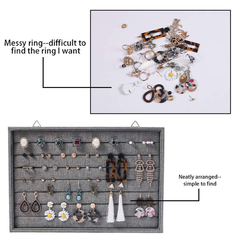 Coward Wall Mount Earring Holder Organizer,Ring Jewelry Tray for Drawer Stud Earring Storage Box (gray linen) - Image 4